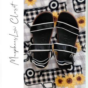 LONDON FOG | Stellar Strappy Sandals Black & White with Velcro & Clip Strap | 8